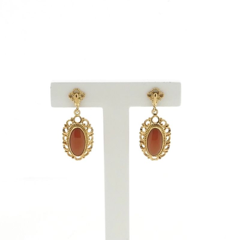 Image 1 of Gold earrings with red coral | Antique