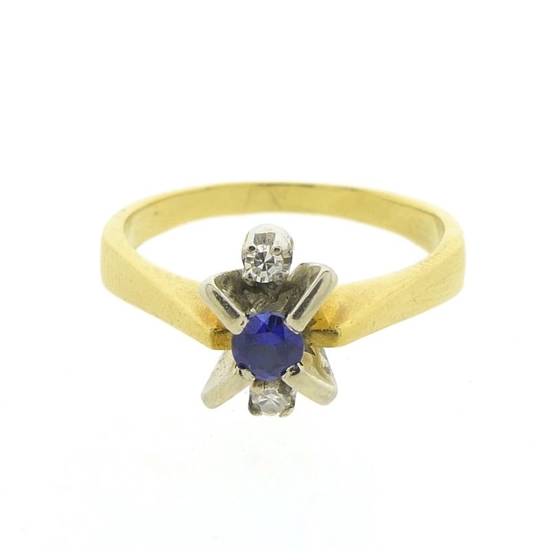 Image 7 of Vintage Bicolor gold ring with sapphire and diamonds; 0.06 ct.
