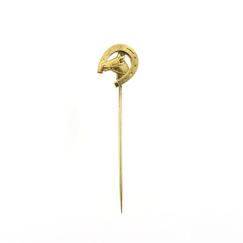 Image 1 of Gold lapel pin, tie pin | Horse and horseshoe