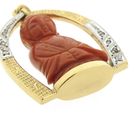 Image 8 of 18-karat two-tone gold Buddhist pendant with blood coral and diamond | approx. 0.08 ct.