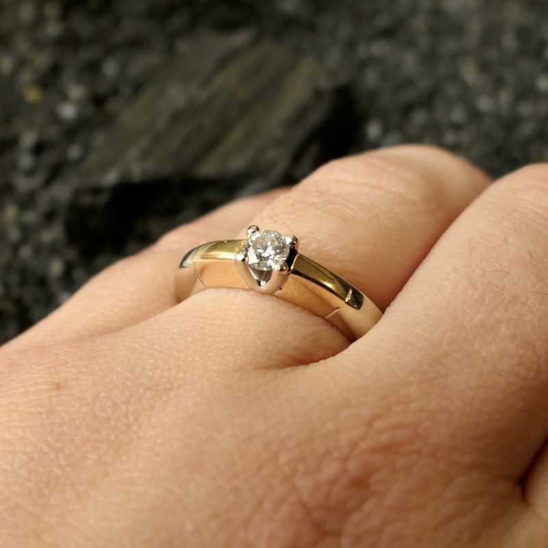 Image 10 of Two-tone gold solitaire ring with diamond; 0.25 ct.