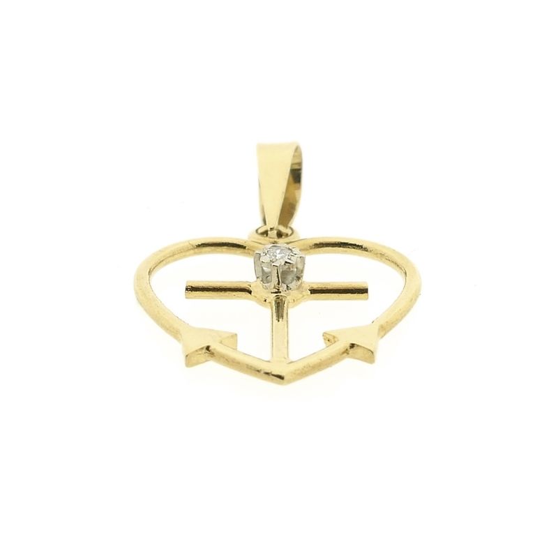 Image 8 of Gold pendant; Faith, hope, and love with diamond | 0.01 ct.