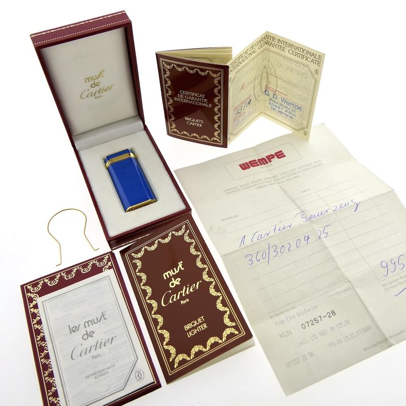 Image 6 of Vintage Cartier 'must de Cartier' Lighter/Briquets - Blue Lacquer - Includes original box and papers