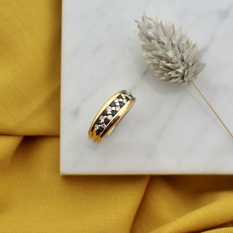 Image 8 of Gold double row ring with sapphires and diamonds