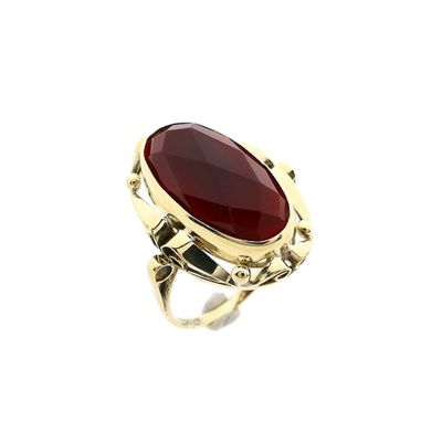 Image 1 of Gold Ring with Carnelian; 14 Karat; Size 17.75