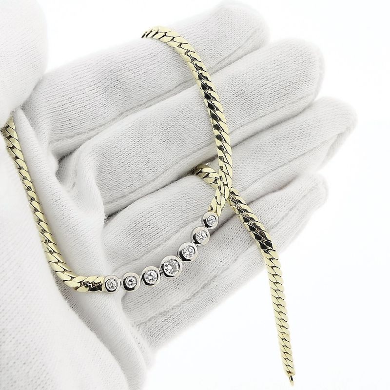 Image 8 of Gold flat gourmet link necklace with 0.50 ct diamond.