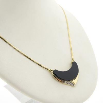 Gold necklace with onyx and diamond; 0.04 ct. | 42 cm Image 2 of Gold necklace with onyx and diamond; 0.04 ct. | 42 cm