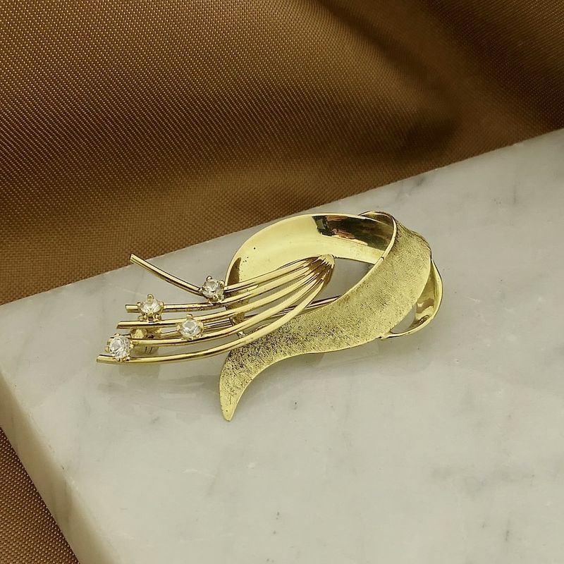 Image 2 of Gold abstract brooch with glass crystal