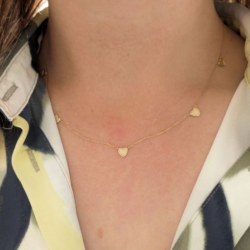 Image 7 of Gold thin anchor link chain with hearts | 45 cm