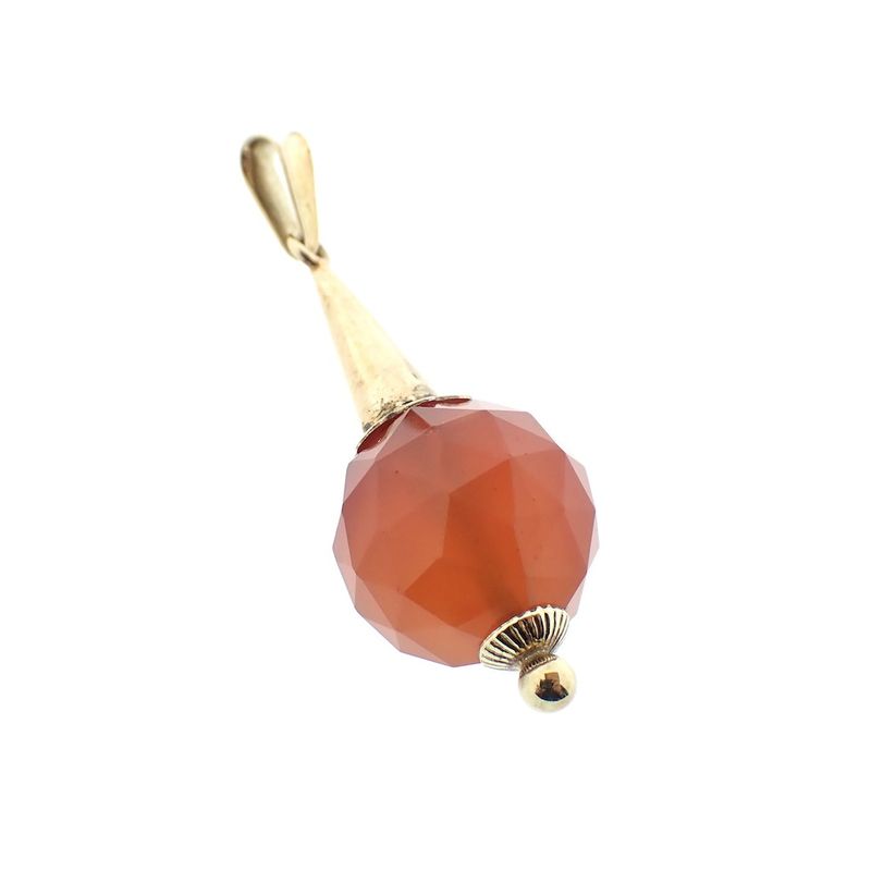 Image 4 of Vintage gold ball pendant with carnelian