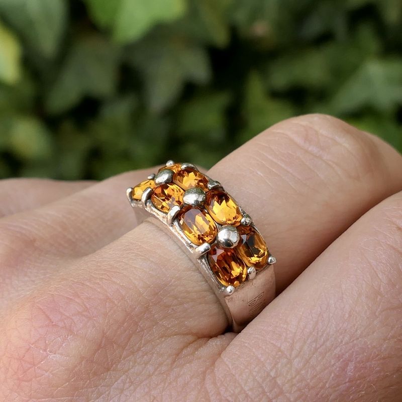 Image 11 of Biba silver ring with orange zirconia stones.