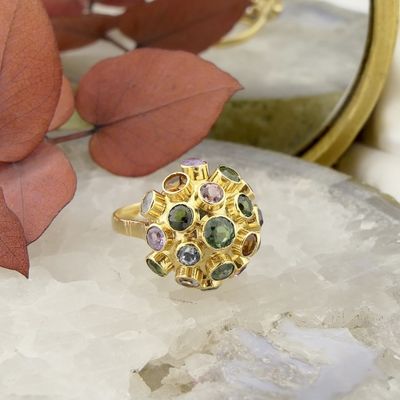 18 carat gold Sputnik ring with colored stones Image 2 of 18 carat gold Sputnik ring with colored stones