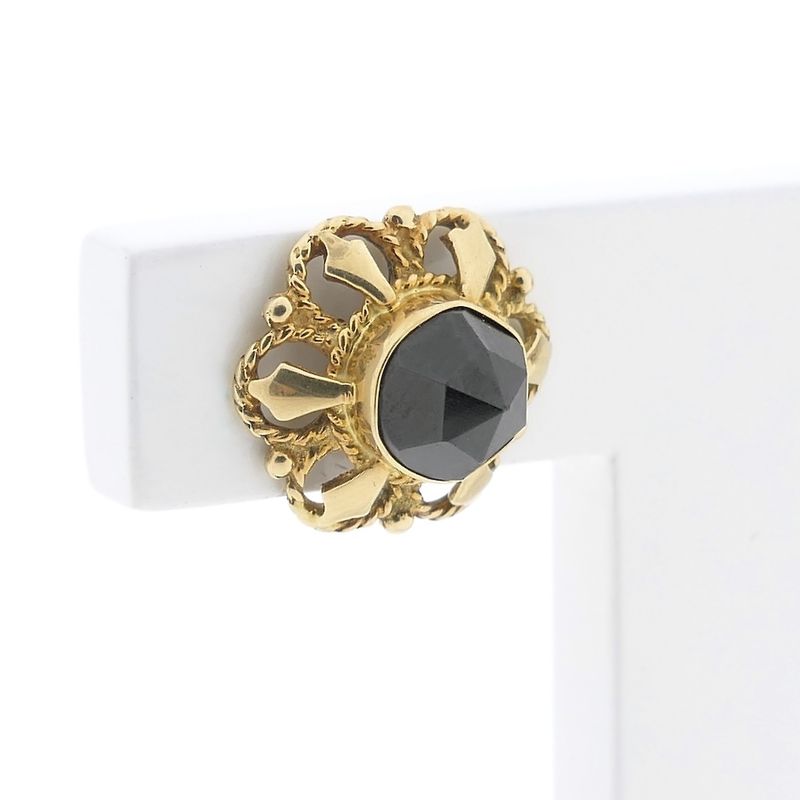 Image 4 of Gold floral stud earrings with garnet