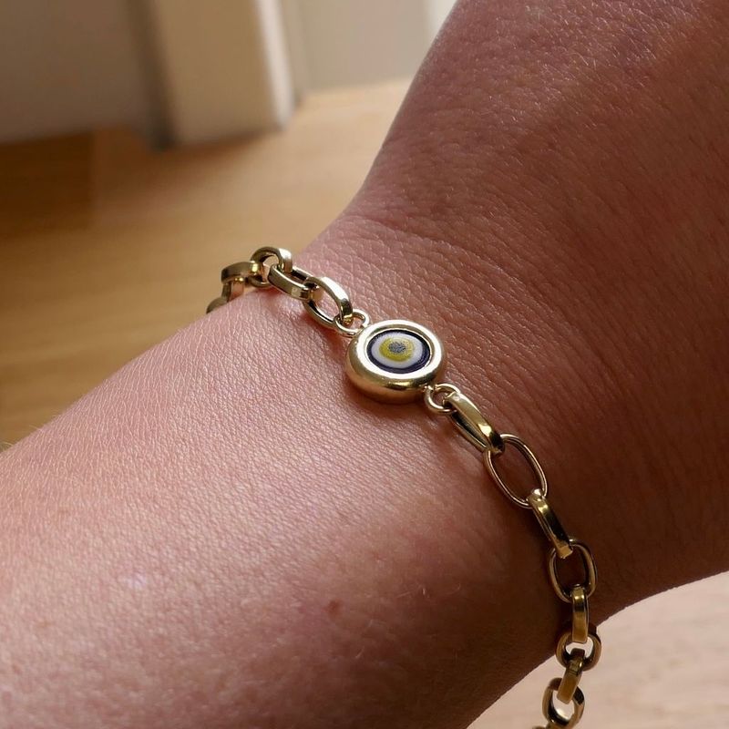 Image 8 of Gold Anchor-Link Bracelet with Nazar Eye