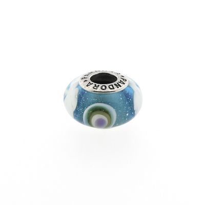 Image 1 of Pandora charm; Silver; Blue Sky Murano glass