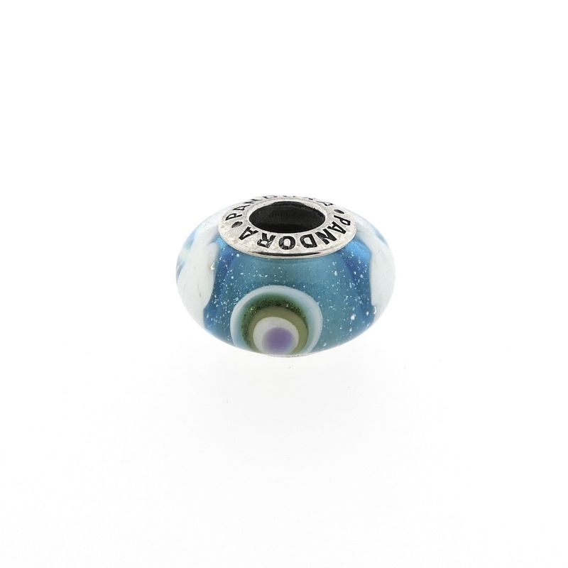 Image 1 of Pandora charm; Silver; Blue Sky Murano glass