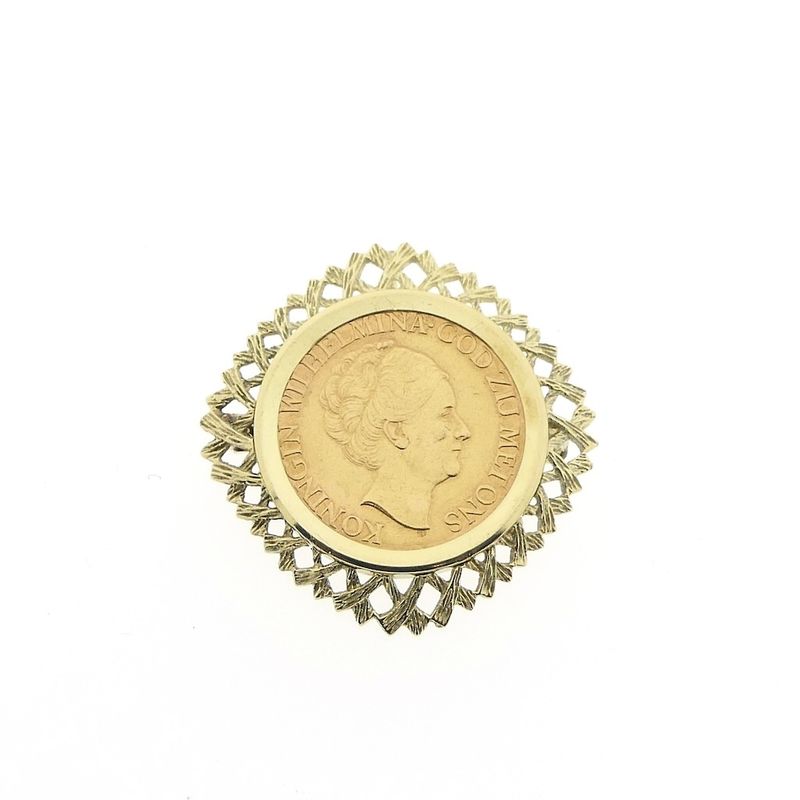 Image 1 of Gold pendant/brooch of 10 guilder coin Queen Wilhelmina 1932