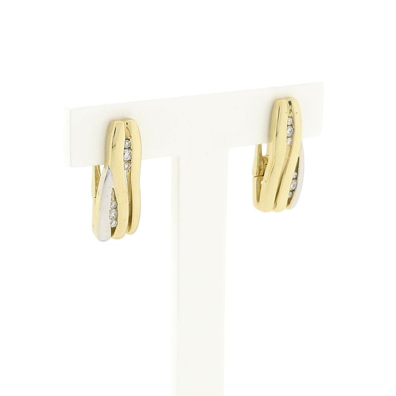 Image 3 of Bicolor Gold Earrings with Diamonds; 0.16 ct.