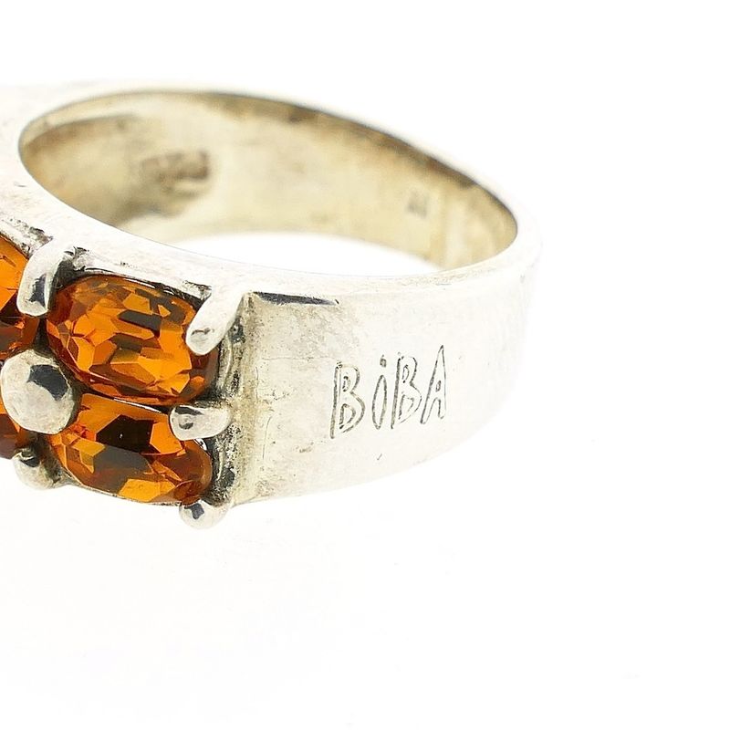 Image 6 of Biba silver ring with orange zirconia stones.