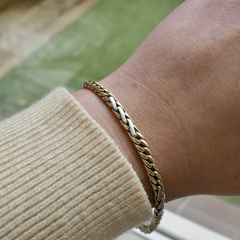 Image 7 of Two-tone gold gourmet link bracelet | 21 cm