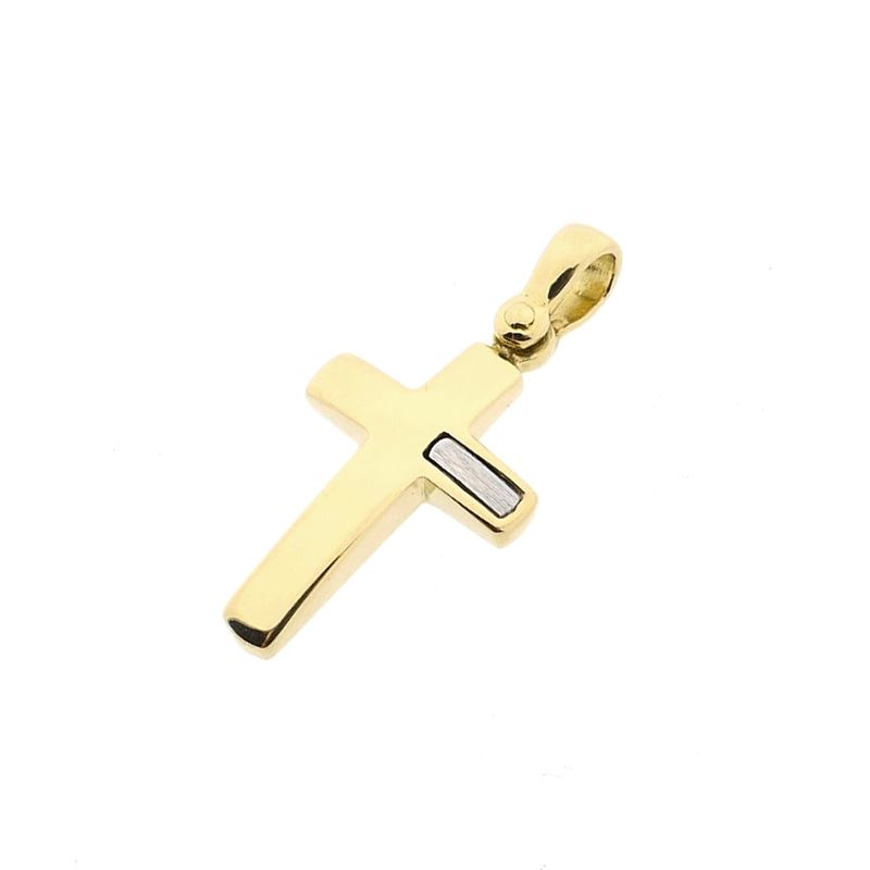 Afbeelding 9 van Bicolor gouden hanger van een kruis