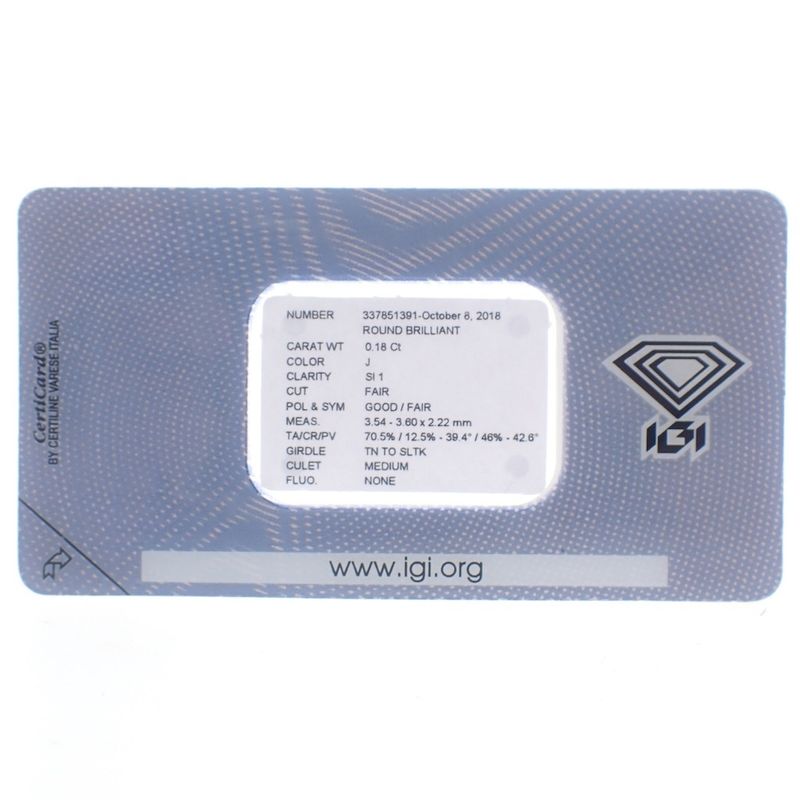 Image 5 of 0.18 ct. Brilliant cut diamond J/ SI1 + IGI Certificate - Natural diamond