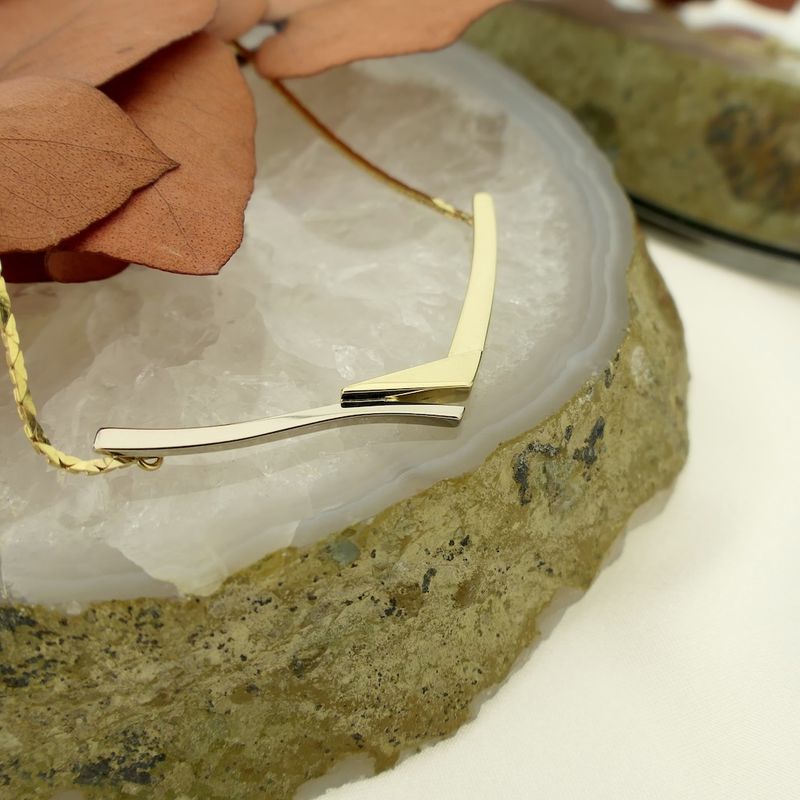 Image 2 of Two-tone gold cobra link necklace with fixed pendant