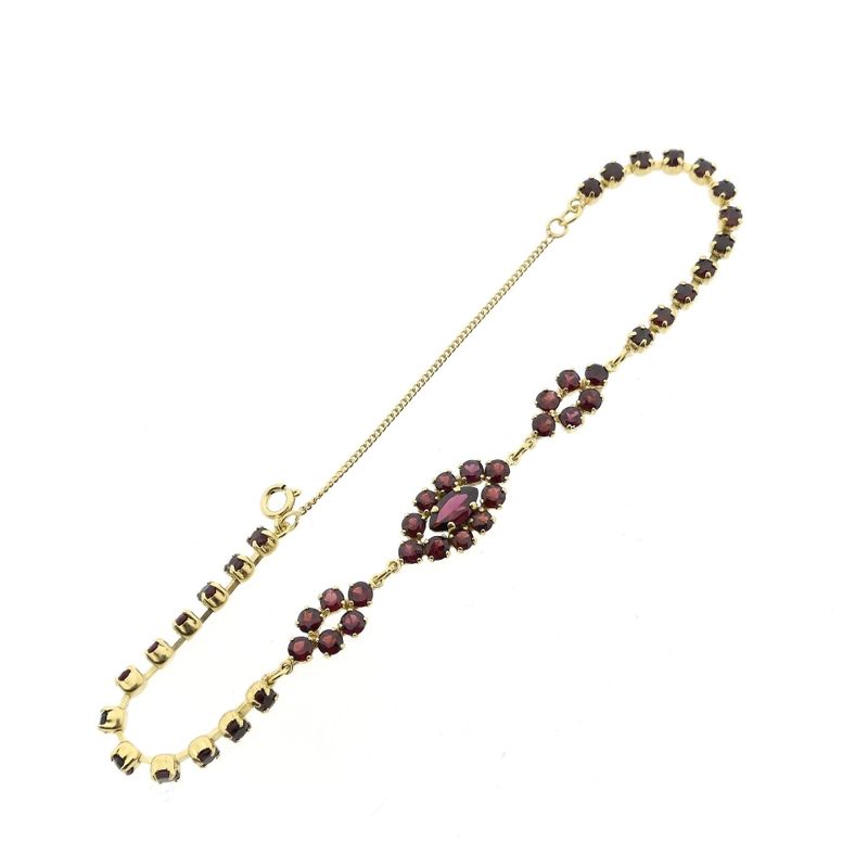 Afbeelding 7 van Vintage gouden armband met granaat | 18,5 cm