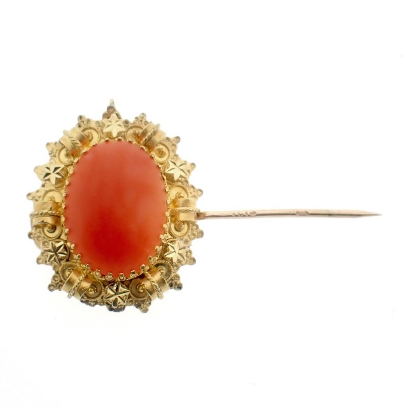 Image 3 of Vintage/antique gold brooch with filigree technique and blood coral