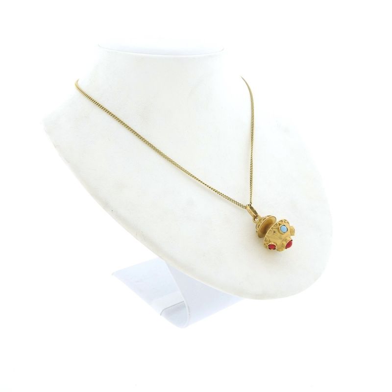 Image 11 of Golden oriental pendant with turquoise and jasper