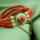 Image 2 of Red coral beads bracelet with gold clasp; Antique | Ø 53.8 mm