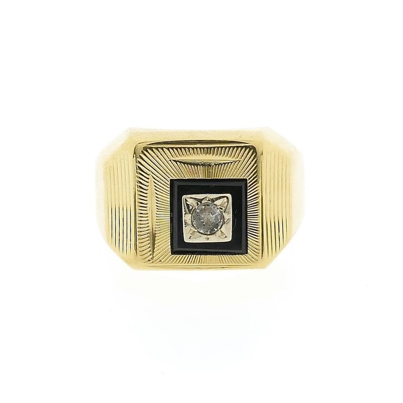 Image 4 of Gold men's signet ring with onyx and zirconia