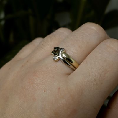 Image 1 of Two-tone gold solitaire ring with diamond; 0.02 ct.