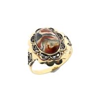 Gold Ring with Moss Agate; 14 Karat; Size 20.5