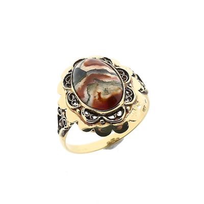 Gold Ring with Moss Agate; 14 Karat; Size 20.5 Image 1 of Gold Ring with Moss Agate; 14 Karat; Size 20.5