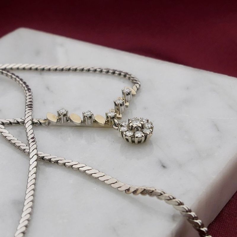 Image 2 of Bicolor Gold Necklace with Fixed Pendant and Diamonds; 0.45 ct.