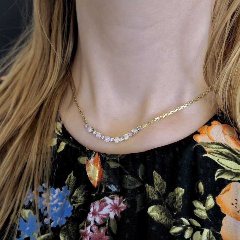 Image 11 of Gold necklace with fixed pendant of opal and diamond 0.28 ct.