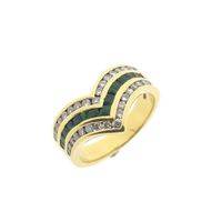 18K Gold V-shaped ring with emerald and diamond | 0.34 ct.