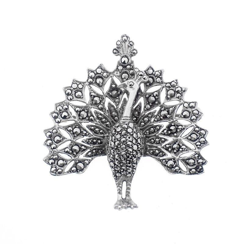 Image 1 of Vintage silver peacock brooch