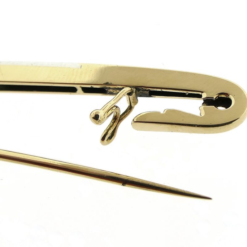 Image 5 of Long, narrow gold brooch with emerald and diamonds; approx. 0.06 ct.