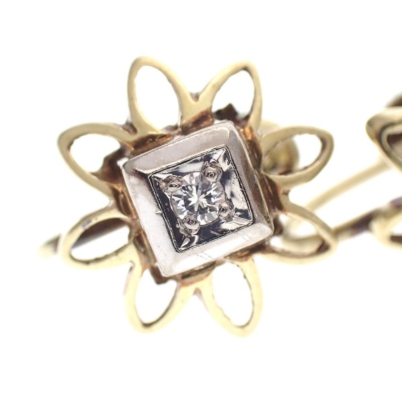 Image 5 of Two-tone gold vintage clip-on earrings with a floral design | 0.06 ct diamond.
