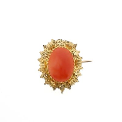 Image 1 of Vintage/antique gold brooch with filigree technique and blood coral
