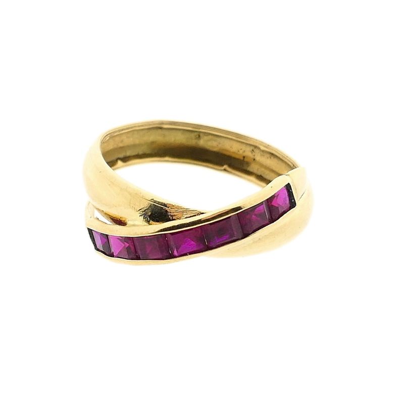Afbeelding 3 van Gouden crossover ring met robijn 