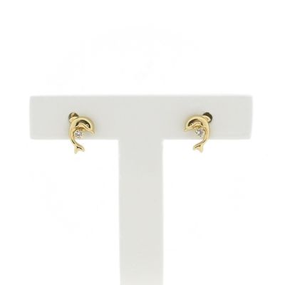 Image 1 of Gold dolphin stud earrings with zirconia