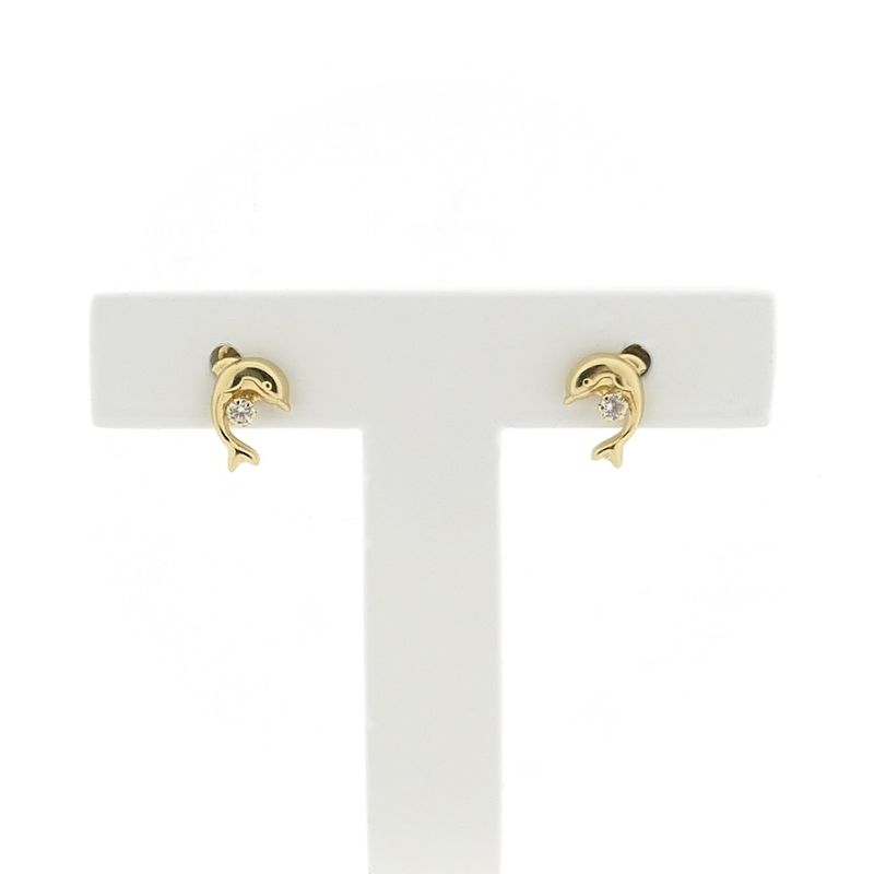 Image 1 of Gold dolphin stud earrings with zirconia