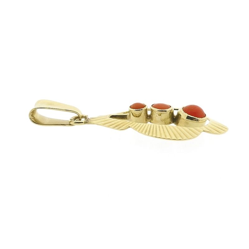 Image 6 of Vintage gold pendant with red coral.