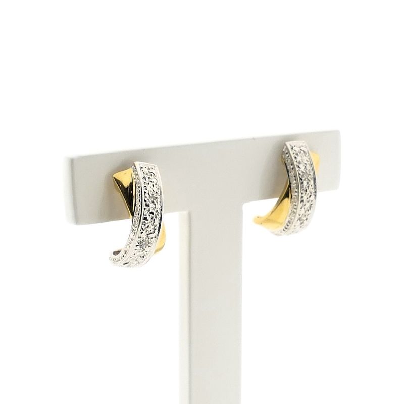 Image 3 of Bicolor gold stud earrings with diamond | 0.02 ct.