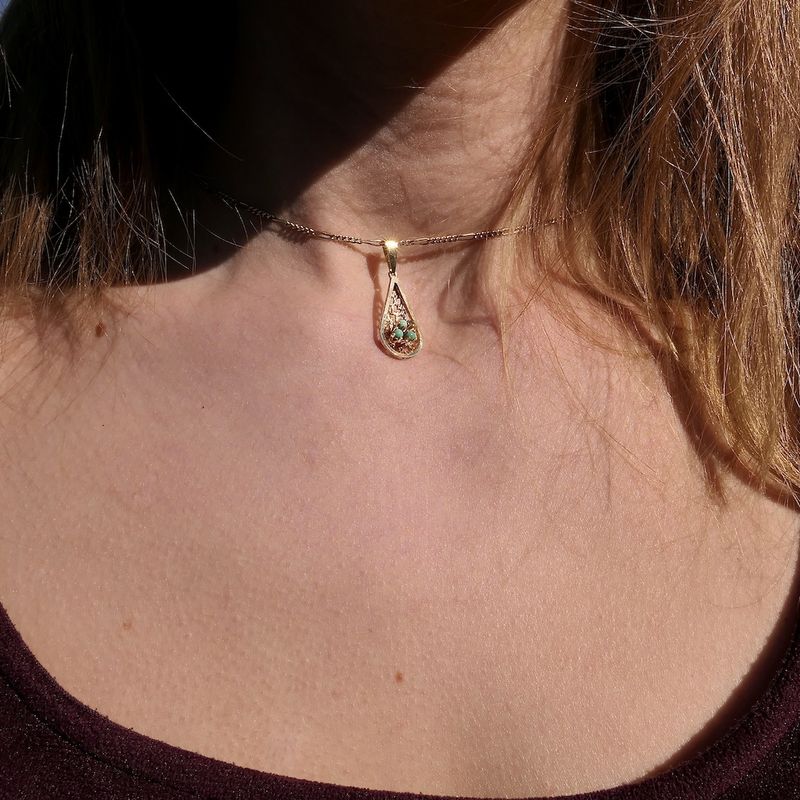 Image 8 of Vintage gold pendant with turquoise.