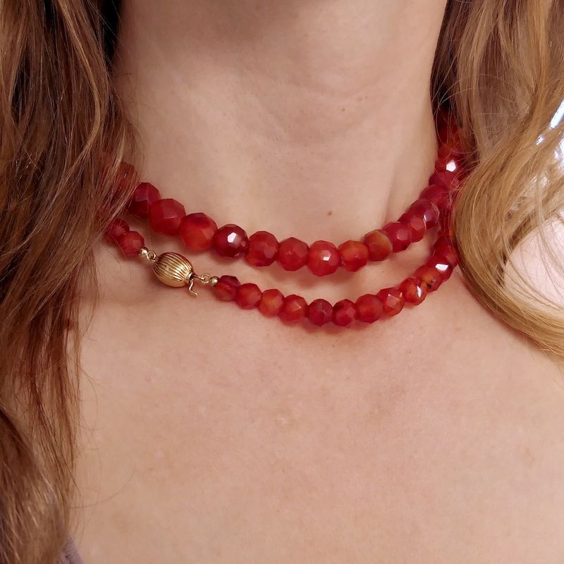 Image 11 of Carnelian bead necklace with gold clasp | 80 cm