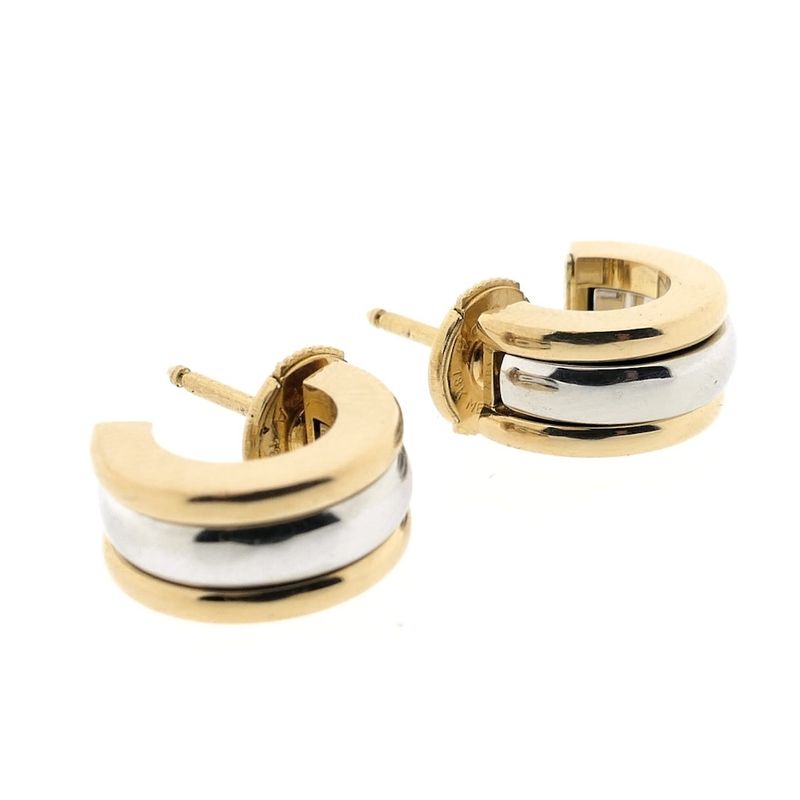 Image 9 of Paul Simons two-tone gold earrings; Half-round
